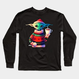 Christmas Funny Alien Wearing Sweater Long Sleeve T-Shirt